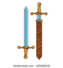 Swords and scabbard on a white background. Cartoon style.