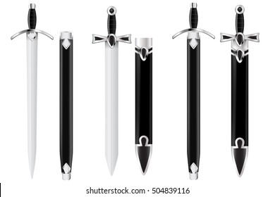 Swords with scabbard. Vector illustration isolated on white background