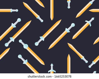Swords seamless pattern. Sword icon in a flat style on a black background. Vector illustration