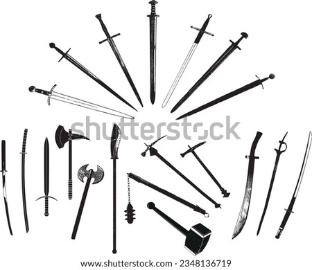 Swords Set. Collection of Knight Sword Ancient Weapon silhouettes Design