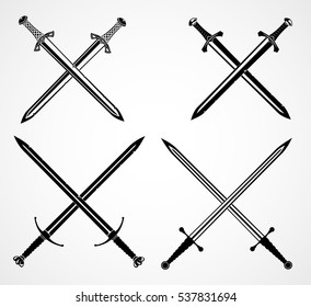swords set. 
European straight swords., vector illustration
