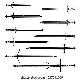 swords set. 
European straight swords, vector illustration