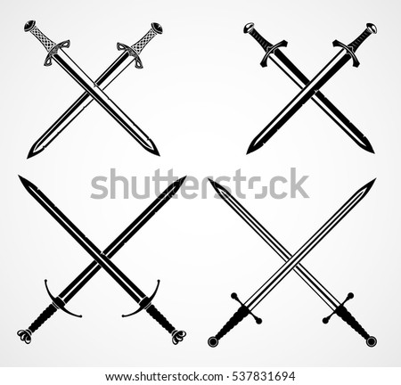 swords set. 
European straight swords., vector illustration