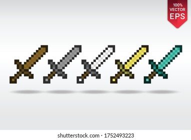 Swords Set Pixel Art Currency Game Gaming Vector