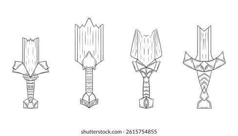 Swords set. Sword broken isolated on white background. Military sword ancient weapon design