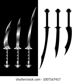 swords set. sword isolated on black and white background , Military sword  ancient weapon design, weapon silhouette. 