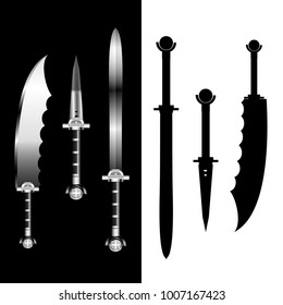 swords set. sword isolated on black and white background , Military sword  ancient weapon design, weapon silhouette. 