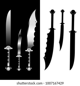 swords set. sword isolated on black and white background , Military sword  ancient weapon design, weapon silhouette. 