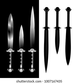 swords set. sword isolated on black and white background , Military sword  ancient weapon design, weapon silhouette. 