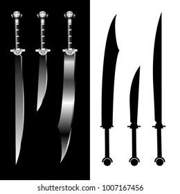 swords set. sword isolated on black and white background , Military sword  ancient weapon design, weapon silhouette. 