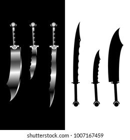 swords set. sword isolated on black and white background , Military sword  ancient weapon design, weapon silhouette. 