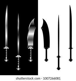 swords set. sword isolated on black and white background , Military sword  ancient weapon design, weapon silhouette.