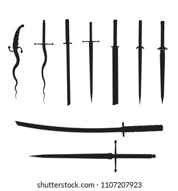 swords set. sword isolated on white background , Military sword ancient weapon design silhouette, European straight swords., vector illustration, Daggers and Knifes Hand Drawn