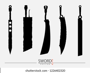swords set. sword isolated on white background , Military sword ancient weapon design silhouette, European straight swords., vector illustration, Daggers and Knifes Hand Drawn