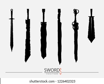 swords set. sword isolated on white background , Military sword ancient weapon design silhouette, European straight swords., vector illustration, Daggers and Knifes Hand Drawn