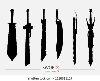 swords set. sword isolated on background , Military sword  ancient weapon design silhouette, European straight swords., vector illustration, Daggers and Knifes Hand Drawn