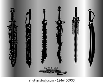swords set. sword isolated on background , Military sword  ancient weapon design silhouette, European straight swords., vector illustration, Daggers and Knives Hand Drawn
