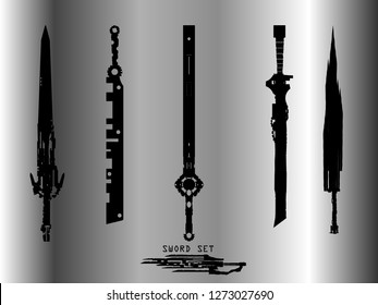swords set. sword isolated on background , Military sword  ancient weapon design silhouette, European straight swords. vector illustration, Daggers and Knifes Hand Drawn