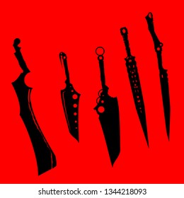 swords set. sword isolated on background , Military sword  ancient weapon design silhouette, European straight swords., vector illustration, Daggers and Knifes Hand Drawn