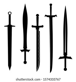 swords set. sword isolated on white background , Military sword  ancient weapon design silhouette, European straight swords., vector illustration, Daggers and Knifes Hand Drawn