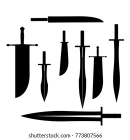 swords set. sword isolated on white background , Military sword  ancient weapon design silhouette, European straight swords., vector illustration, Daggers and Knifes Hand Drawn