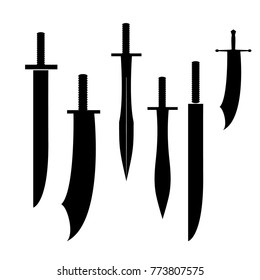 swords set. sword isolated on white background , Military sword  ancient weapon design silhouette, European straight swords., vector illustration, Daggers and Knifes Hand Drawn