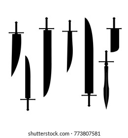 swords set. sword isolated on white background , Military sword  ancient weapon design silhouette, European straight swords., vector illustration, Daggers and Knifes Hand Drawn