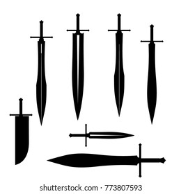 swords set. sword isolated on white background , Military sword  ancient weapon design silhouette, European straight swords., vector illustration, Daggers and Knifes Hand Drawn