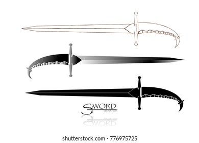 swords set. sword isolated on white background , Military sword  ancient weapon design silhouette, European straight swords., vector illustration, Daggers and Knifes Hand Drawn