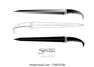 swords set. sword isolated on white background , Military sword  ancient weapon design silhouette, European straight swords., vector illustration, Daggers and Knifes Hand Drawn