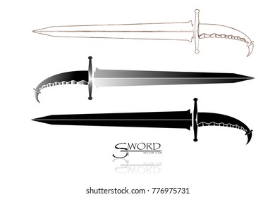 swords set. sword isolated on white background , Military sword  ancient weapon design silhouette, European straight swords., vector illustration, Daggers and Knifes Hand Drawn