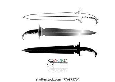 swords set. sword isolated on white background , Military sword  ancient weapon design silhouette, European straight swords., vector illustration, Daggers and Knifes Hand Drawn