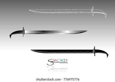swords set. sword isolated on white background , Military sword  ancient weapon design silhouette, European straight swords., vector illustration, Daggers and Knifes Hand Drawn