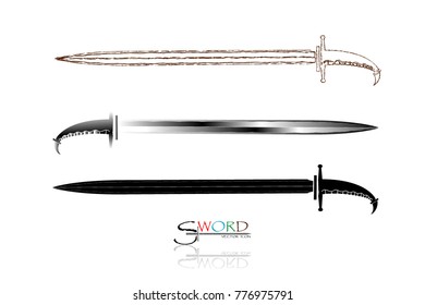 swords set. sword isolated on white background , Military sword  ancient weapon design silhouette, European straight swords., vector illustration, Daggers and Knifes Hand Drawn