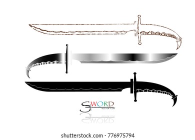 swords set. sword isolated on white background , Military sword  ancient weapon design silhouette, European straight swords., vector illustration, Daggers and Knifes Hand Drawn