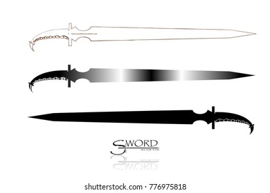 swords set. sword isolated on white background , Military sword  ancient weapon design silhouette, European straight swords., vector illustration, Daggers and Knifes Hand Drawn