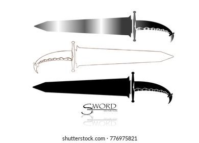 swords set. sword isolated on white background , Military sword  ancient weapon design silhouette, European straight swords., vector illustration, Daggers and Knifes Hand Drawn