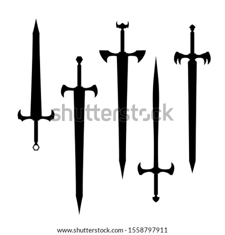 swords set. sword isolated on white background , Military sword  ancient weapon design silhouette, European straight swords, vector illustration, Daggers and Knifes Hand Drawn