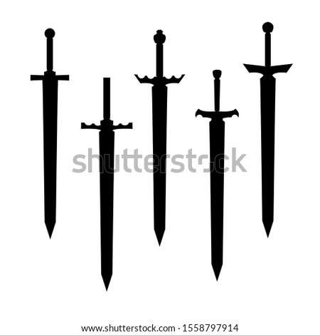 swords set. sword isolated on white background , Military sword  ancient weapon design silhouette, European straight swords., vector illustration, Daggers and Knifes Hand Drawn