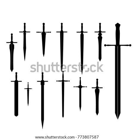 swords set. sword isolated on white background , Military sword  ancient weapon design silhouette, European straight swords., vector illustration, Daggers and Knifes Hand Drawn