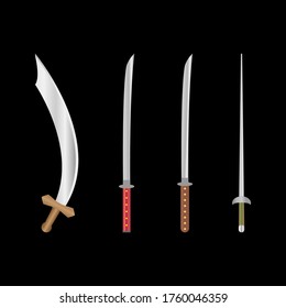 Swords set ilustración vectorial aislada en negro