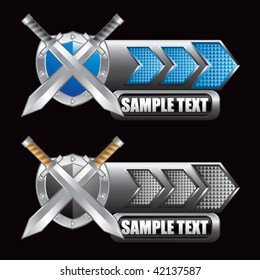 espadas y placas de nombres de flecha azul y gris