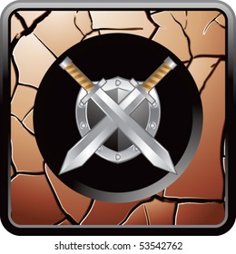 swords and shield bronze cracked web button
