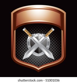 espadas y pantalla brillante de bronce en escudo