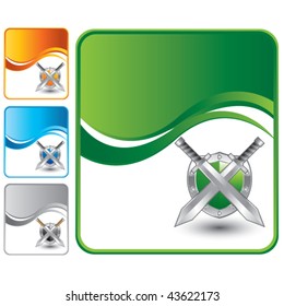 swords and shield colored wave backdrops