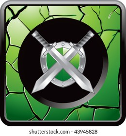 botón de la red de espadas y de protección con grietas verdes