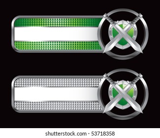 espadas y pestañas a cuadros verdes y plateados