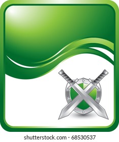 espadas y fondo de onda verde escudo