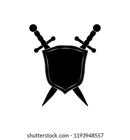 Swords and shield icon. Guard sign. Flat pictogram.