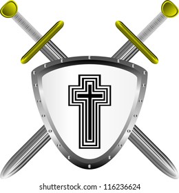 Swords and shield isolated on white background
